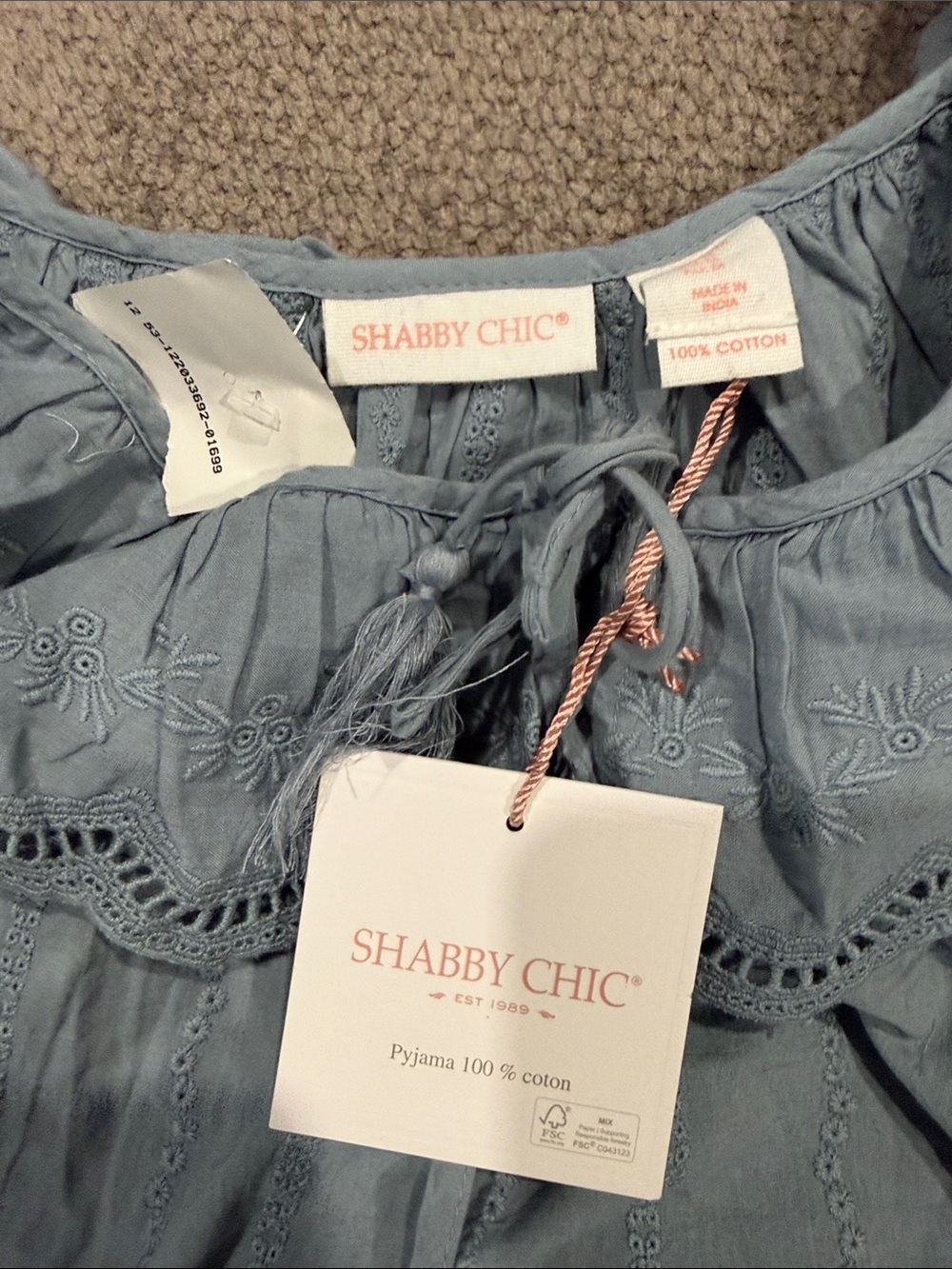 NWT Shabby Chic pajama 2-Piece Blue Eyelet Cotton Crop Top & Ruffle Shorts - Picture 3 of 9